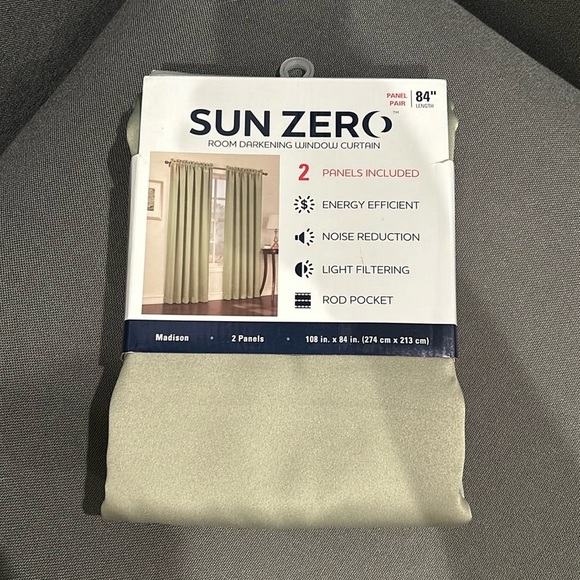Sun Zero Room Darkening Window Curtains Sage 84” Length - Picture 1 of 5
